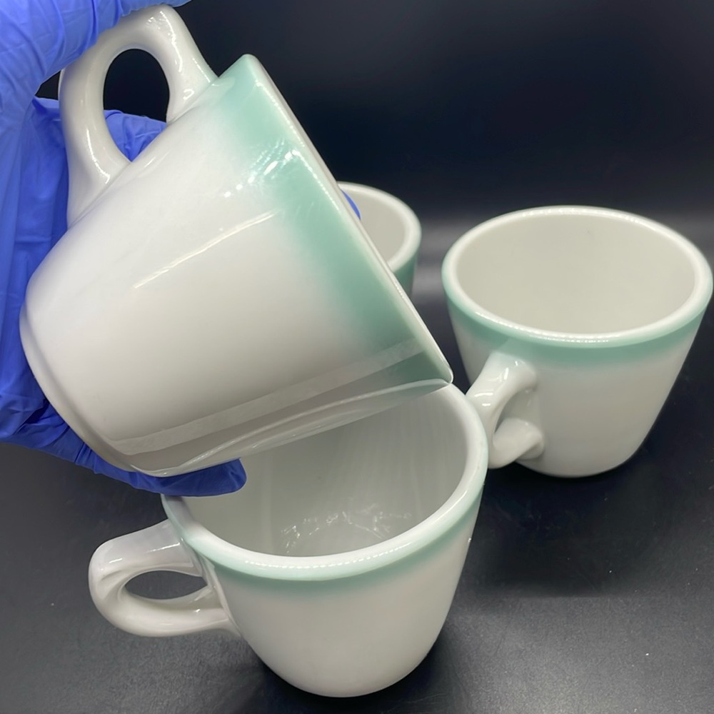 Vintage 40’s 50’s Shenango China seafoam teal diner mugs Set of 4